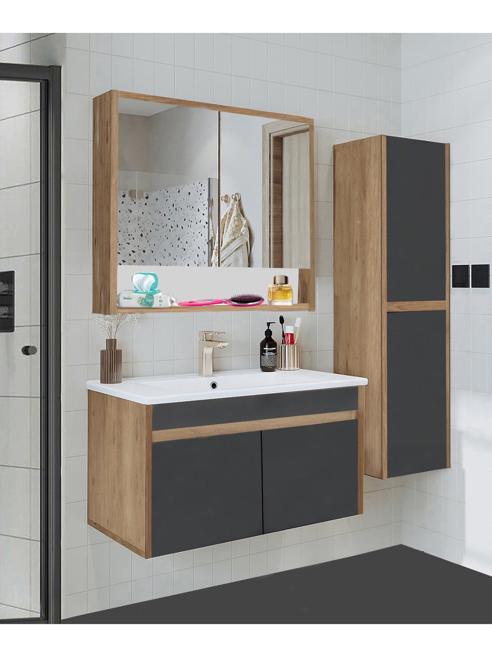 BanyoGross Lavabolu Banyo Dolabı